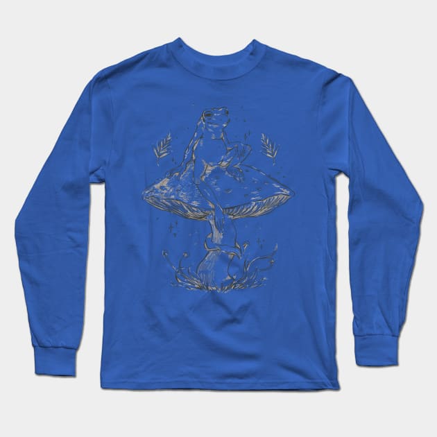 Cottagecore Aesthetic Mushrooms and Frog Long Sleeve T-Shirt by DRIPCRIME Y2K